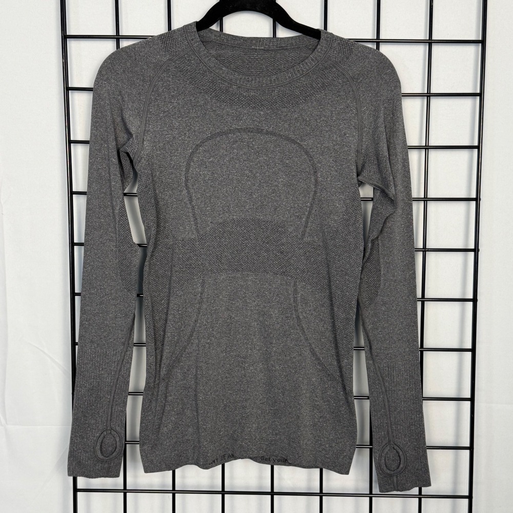 Lululemon Swiftly Tech Long Sleeve Women 4‎ Grey Heathered Thumbhole Active Top